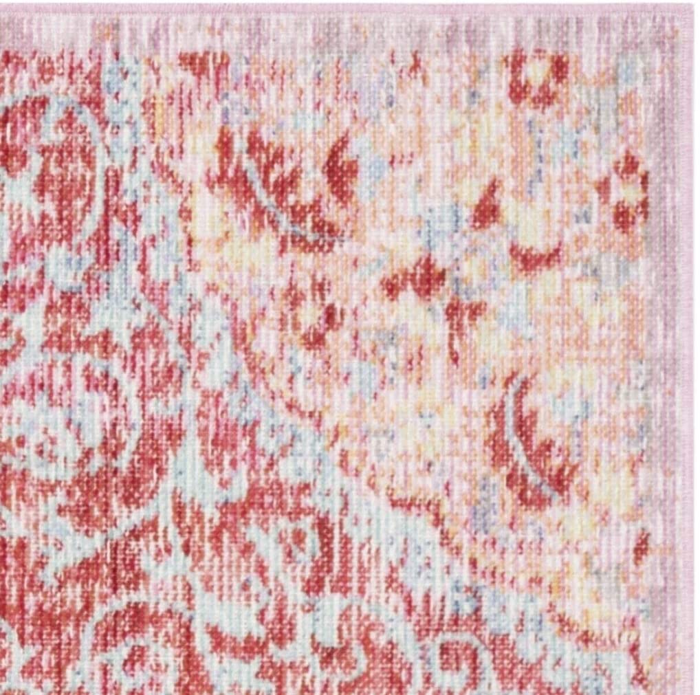 Bohemian Rose/Seafoam Cotton Rug 3' X 8' Red Oriental Eclectic Modern Contemporary Polyester Contains Latex