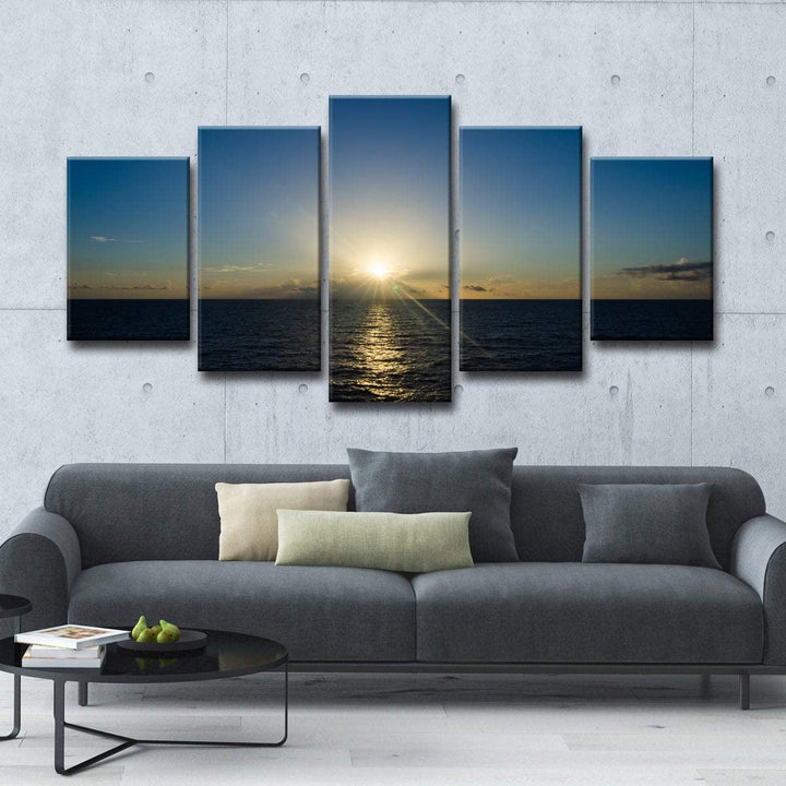 Morning Dew' 5 pc Wrapped Canvas Coastal Wall Art Set Blue Orange Yellow Modern Contemporary Nautical Tropical Rectangle Handmade Includes Hardware