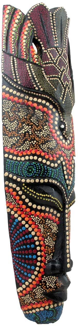 Mask Handmade Indonesia Brown Bohemian Eclectic Hand Painted Art Modern Contemporary Wood - Diamond Home USA