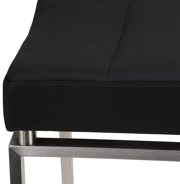 Counter Height Stool Brushed Stainless Steel Black Mid Century Modern Faux Leather Upholstered