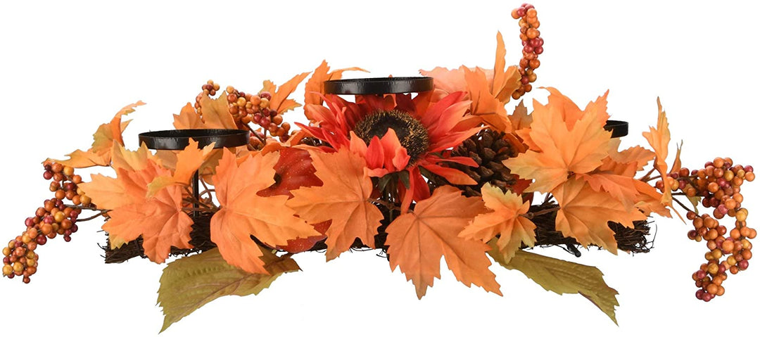 24 Inch Harvest Maple Leaf Candleholder 24" Orange Metal - Diamond Home USA