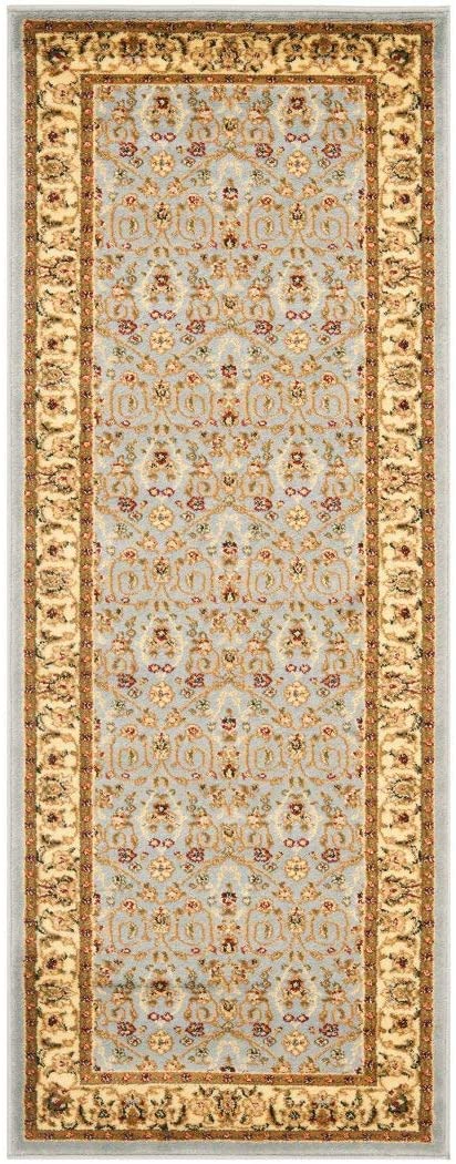 2'3 x 12' Blue Ivory Oriental Runner Rug Rectangle Black Red Floral Theme Hallway Carpet Geometric Medallion Pattern Grey Border Floral Elegant