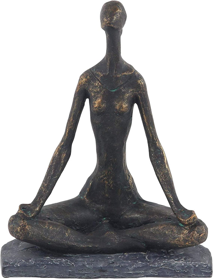 ustic Polystone Brass Meditating Woman Statue Grey Sports