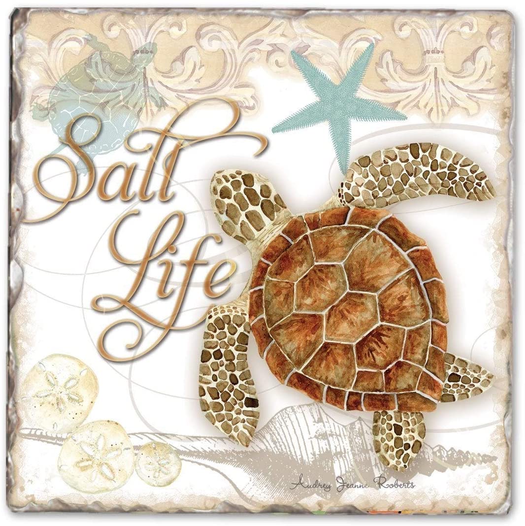 Beach Life Sea Turtles' Absorbent Stone Tumbled Tile Coaster