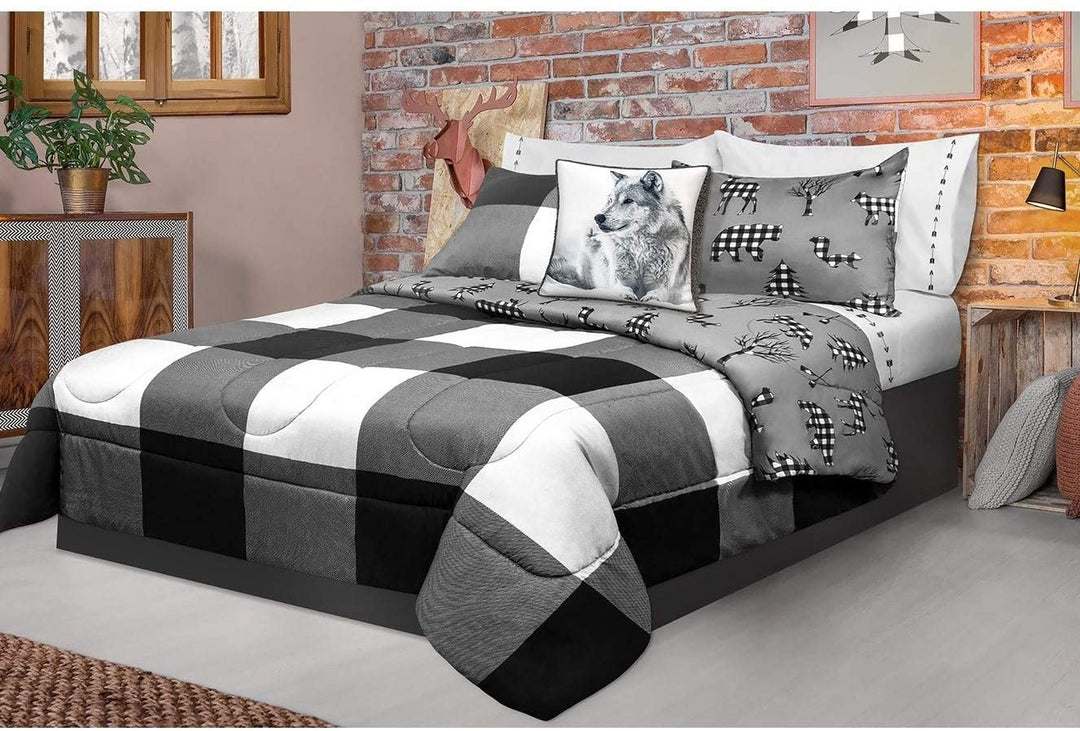 Comforter 3 Piece Set Full Queen Printed Buffalo Plaid