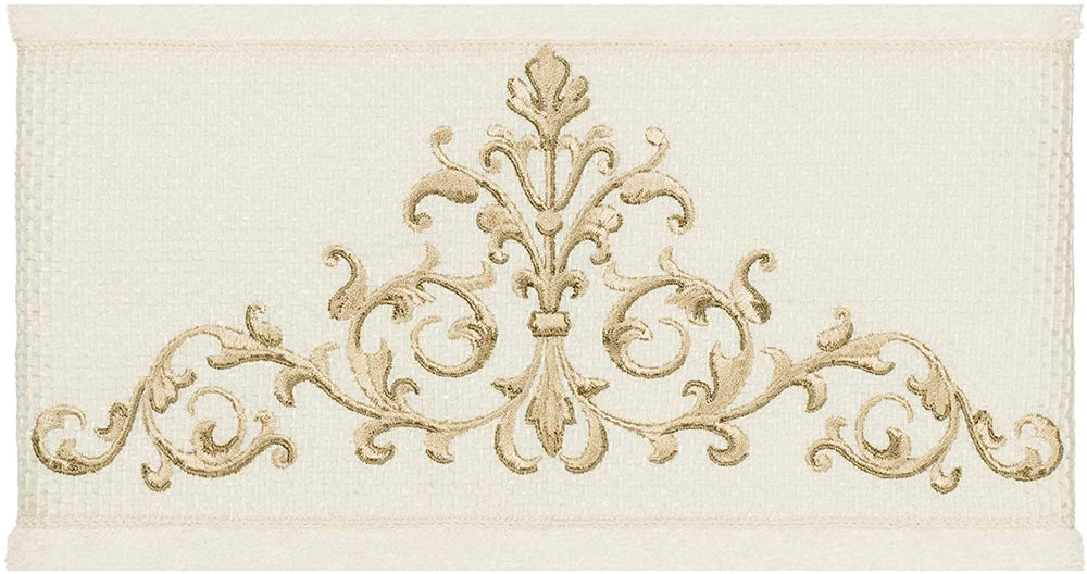 Cream Turkish Cotton Scrollwork Embroidered Bath Towels (Set 2) Brown Scroll - Diamond Home USA