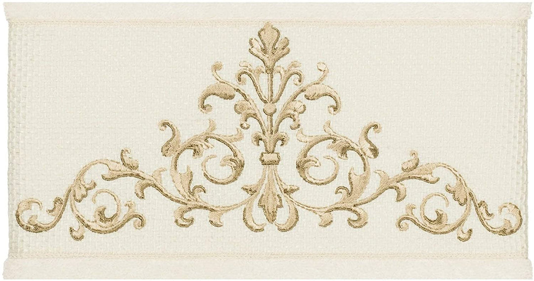 Cream Turkish Cotton Scrollwork Embroidered Bath Towels (Set 2) Brown Scroll - Diamond Home USA