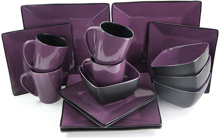 Premium Stoneware Dinnerware Set (Service 4) Black Purple