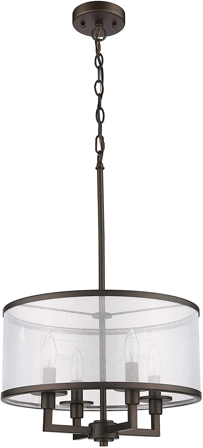 4 Light Oil Rubbed Bronze Pendant Farmhouse Transitional Fabric Steel Dimmable