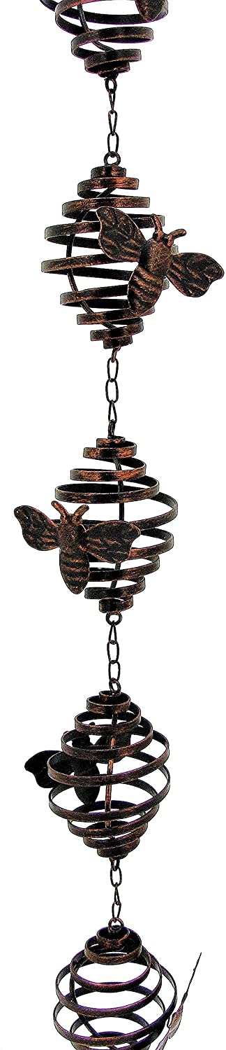 MISC 79" Long Antique Bronze Hanging Honeybee Rain Chain Brown Iron Powder Coated