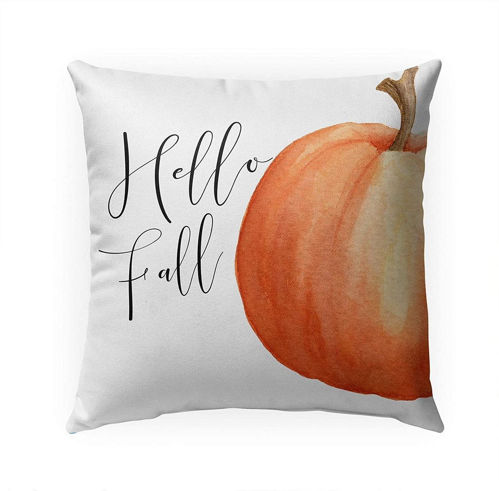 Hello Fall Indoor|Outdoor Pillow by 18x18 Orange Modern Contemporary Polyester Removable Cover