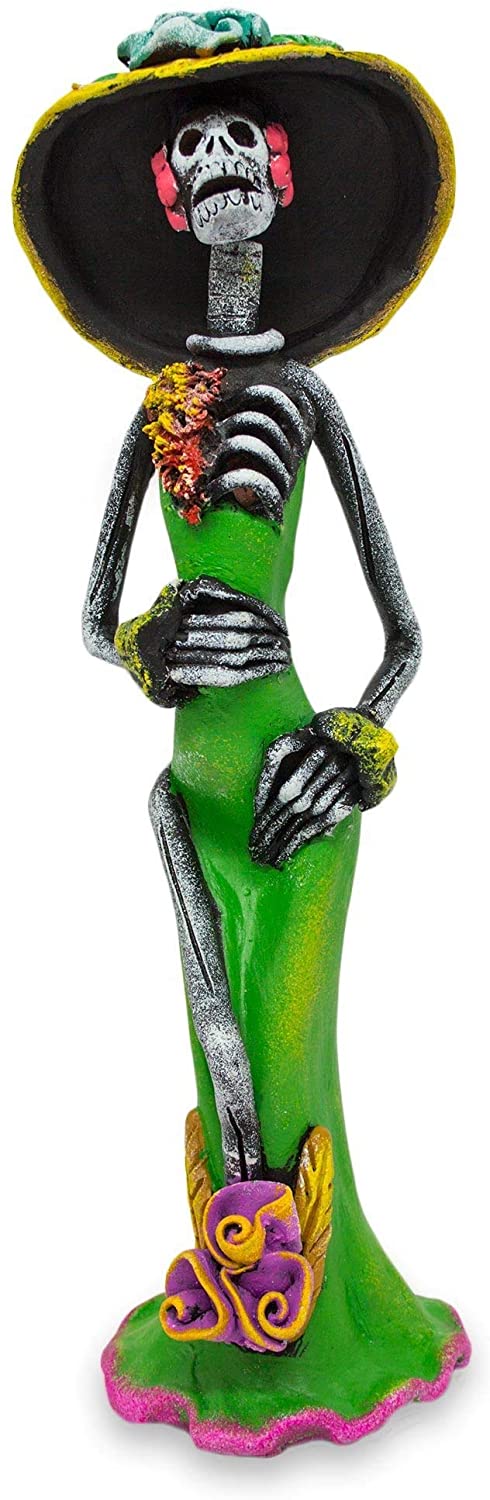 Ceramic Sculpture 'Dazzling Catrina' (Mexico) Green