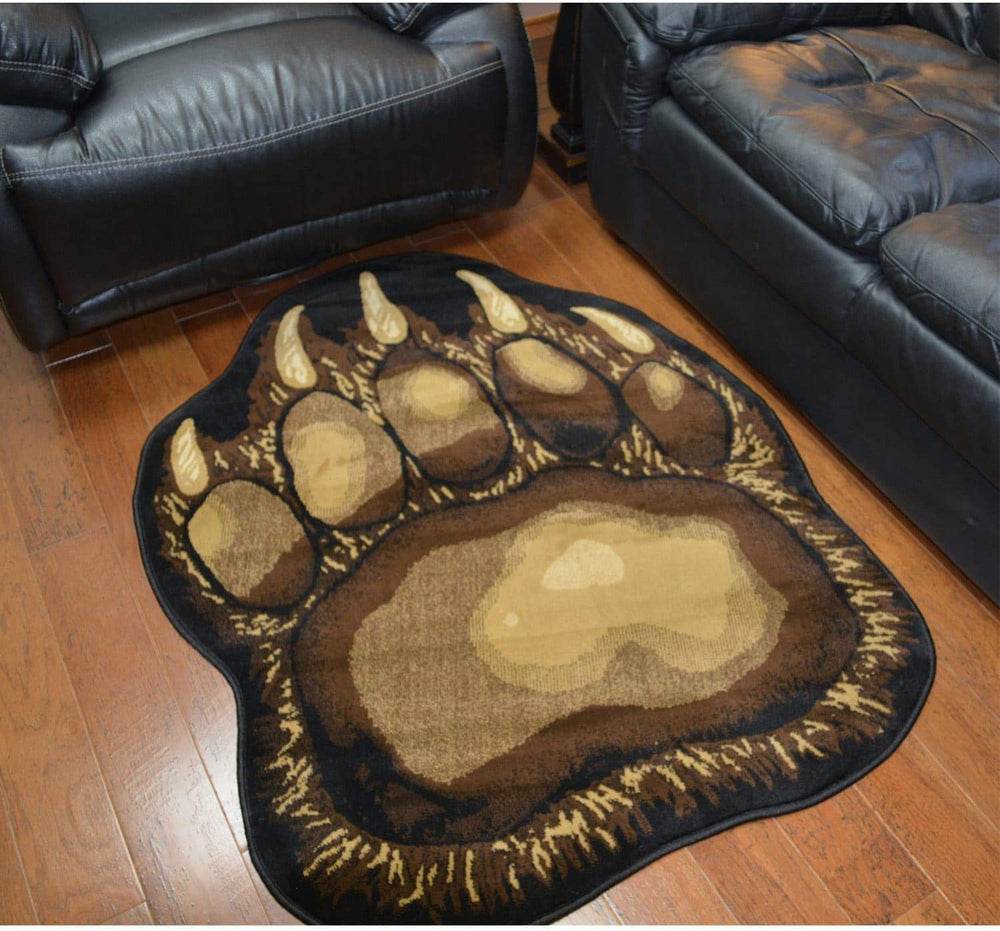 Bear Paw Area Rug 3'8" X 4'10" Black Brown Animal Nature Cabin Lodge Polypropylene Synthetic Latex Free Stain Resistant - Diamond Home USA