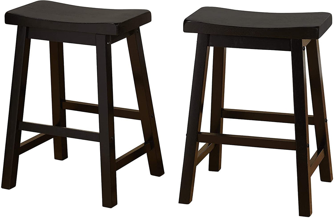 MISC 24 inch Saddle Stool (Set 2) Black Brown Transitional Rubberwood Wood 2 Piece Stained Distressed Finish Footrest Solid