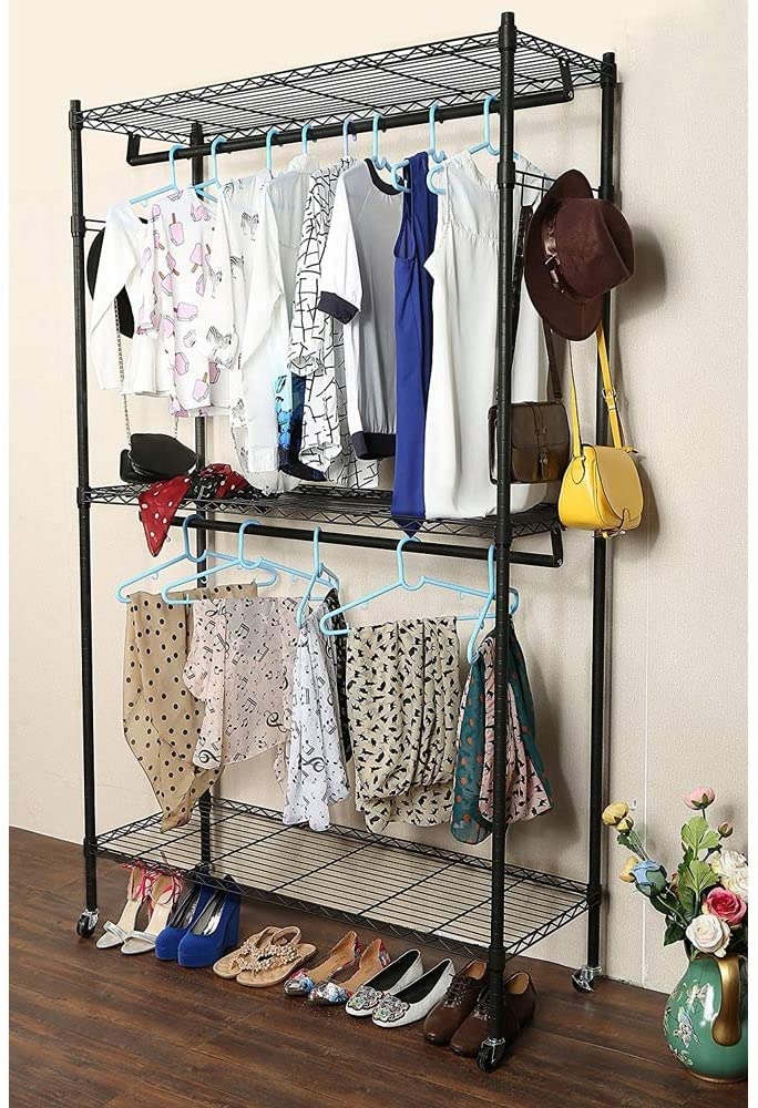 2 Tier Rod Closet Organizer Garment Rack Clothes Storage