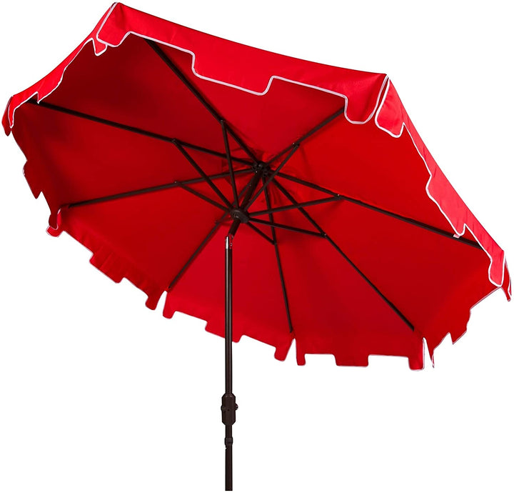 Resistant 9 Ft Crank Red/White Market Umbrella Red Classic Octagonal Wood Uv - Diamond Home USA