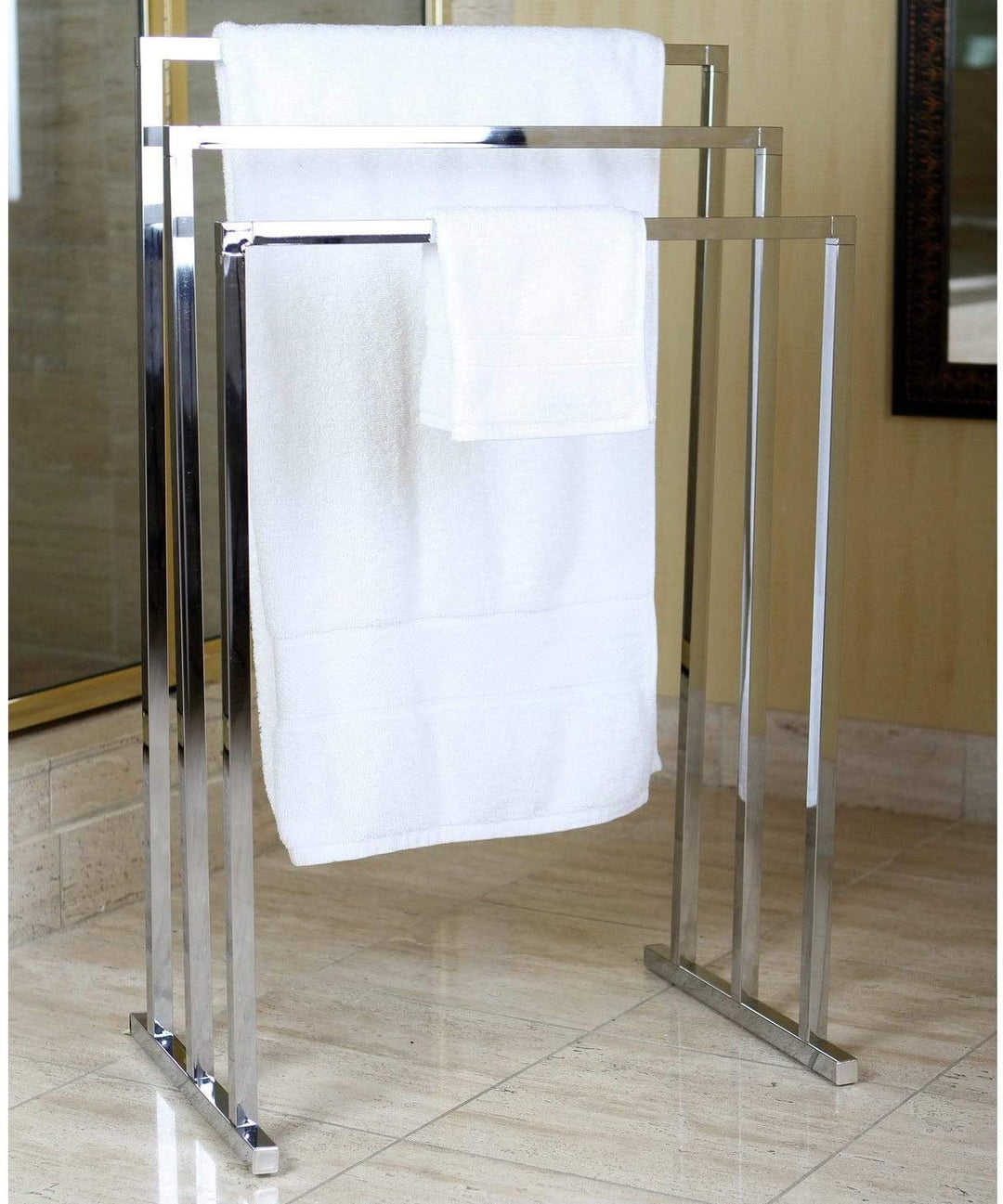 Chrome Pedestal 3 Tier Iron Construction Towel Rack Silver