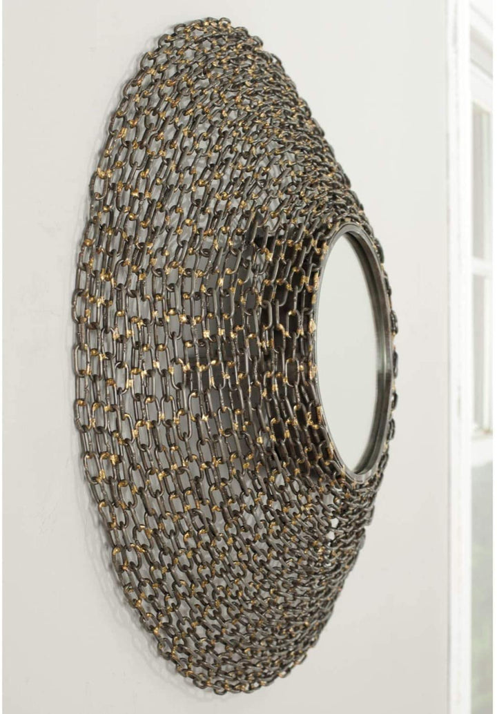 Jeweled Chain Link Natural 24 inch Mirror 24" X 3 5" Brown Modern Contemporary