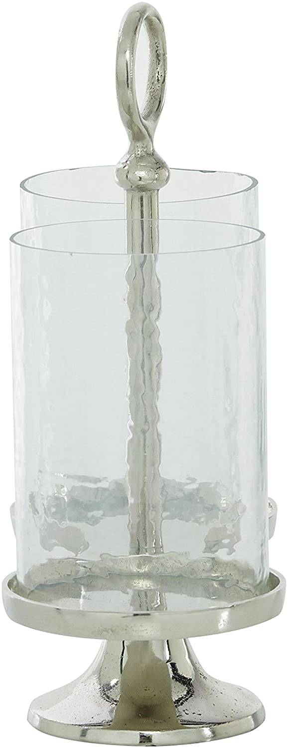 Double Silver Hurricane Candle Holder Textured Glass 12 25" X 14 5" 12 X 6 14 - Diamond Home USA