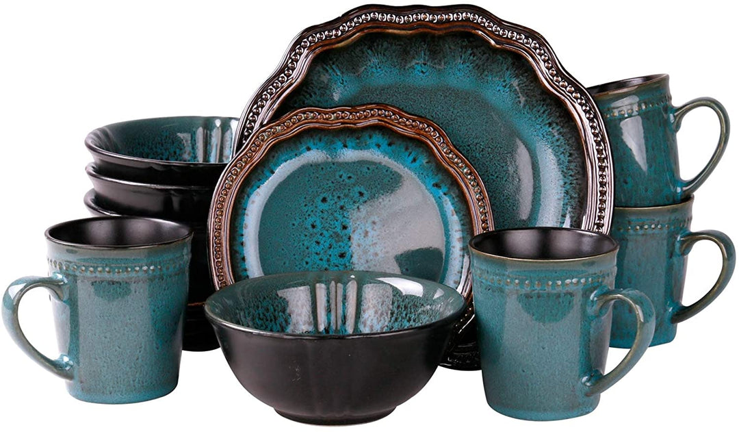 Coral Reef 16 Piece Dinnerware et Blue olid Casual Round