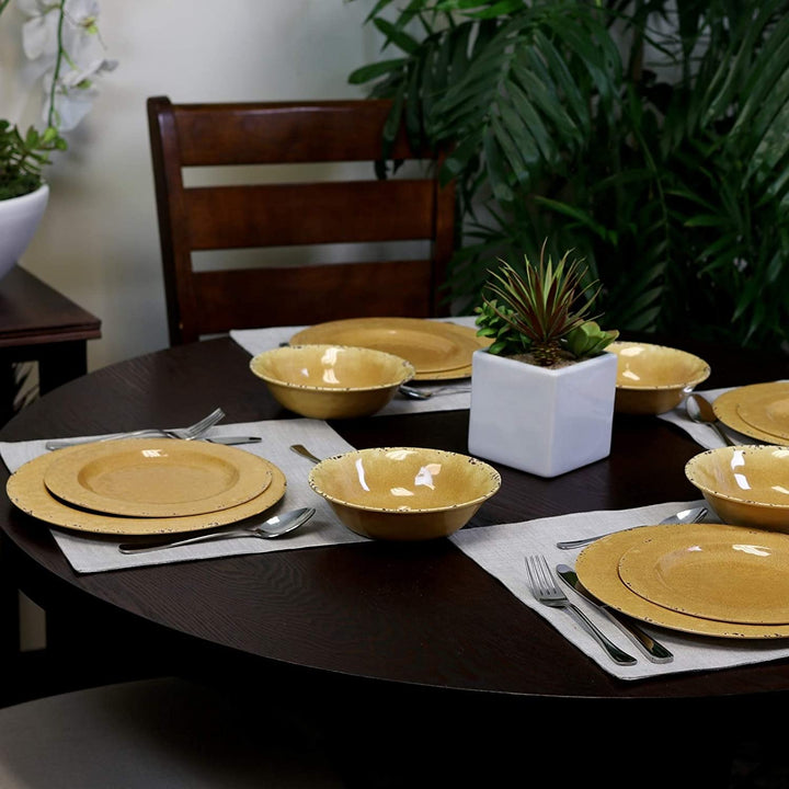 California 12 Pc Dinnerware Set Yellow Decal Solid Casual Round Piece - Diamond Home USA