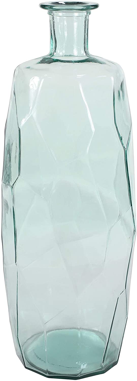 Angular Textured Large Decorative Glass Vase Clear Modern Contemporary