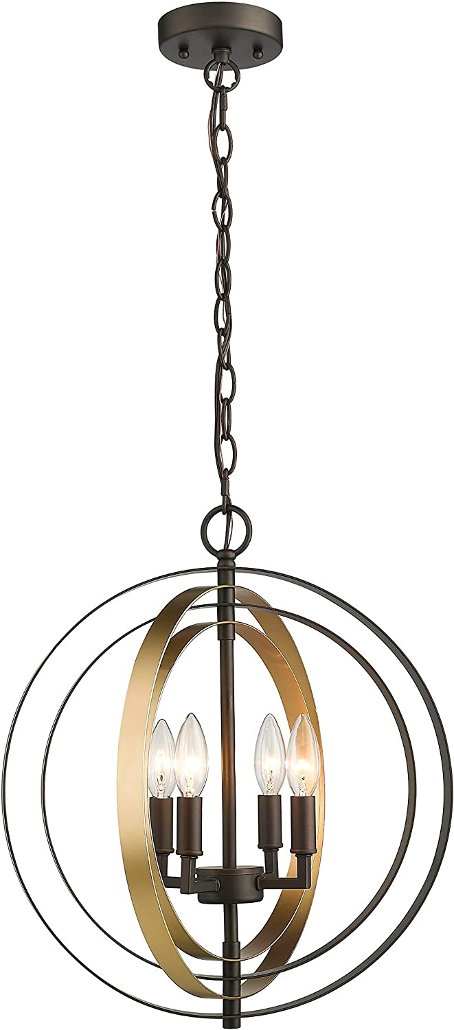 4 Light Oil Rubbed Bronze/Gold Pendant Mid Century Modern Transitional Steel Dimmable