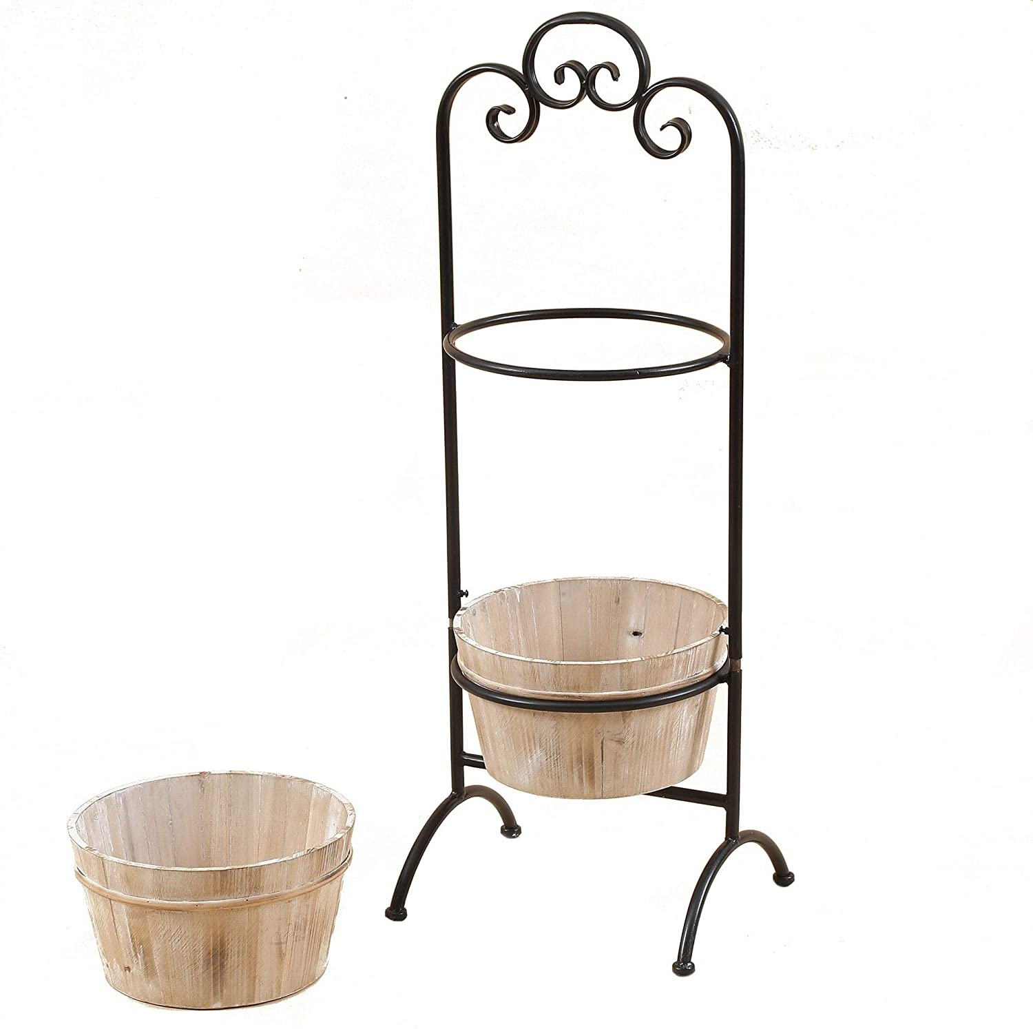 Two Tier Wood Planters Metal Stand Black Brown Farmhouse Round
