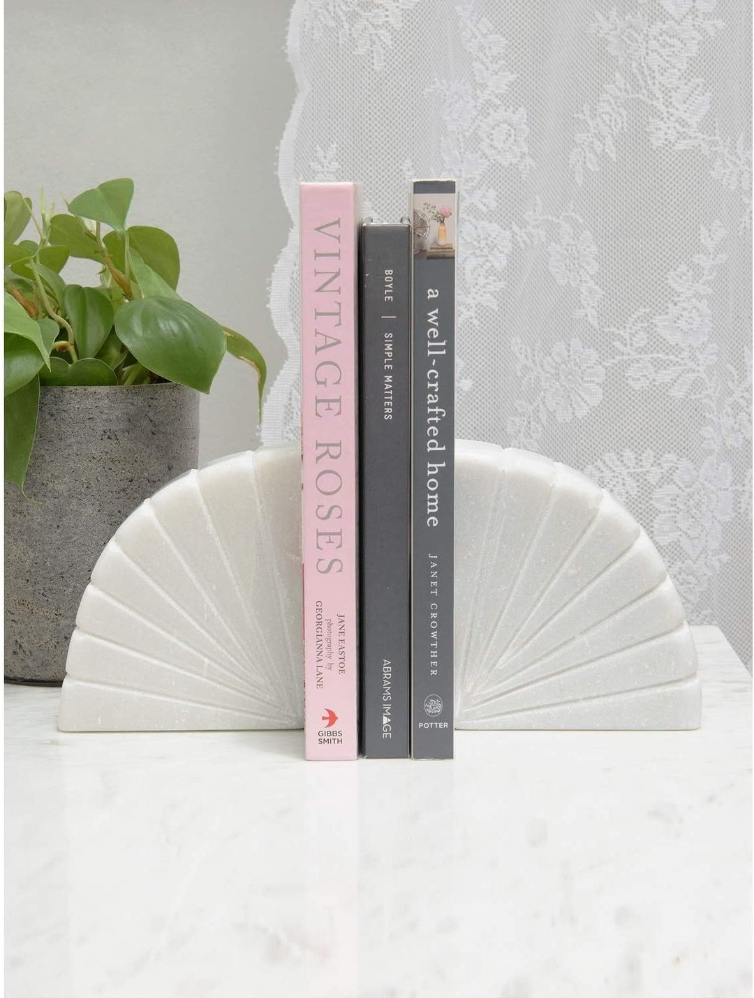 Semicircle Marble Bookends Set 2 White Modern Contemporary Stone Finish