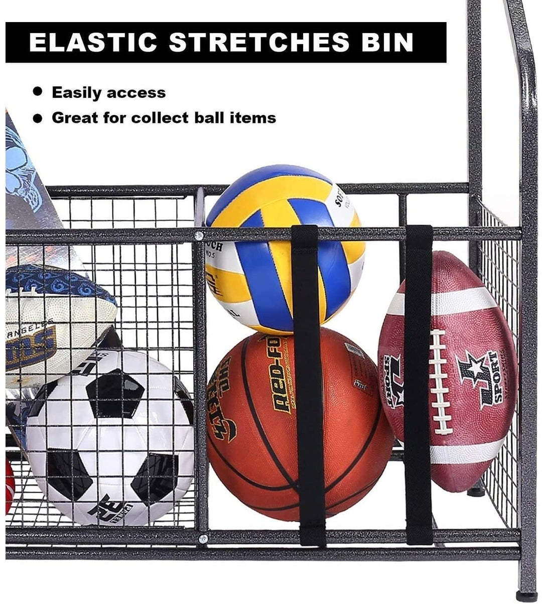 MISC Sports Equipment Garage Organizer Sport Balls Storage Rack Black Steel Stainless Top