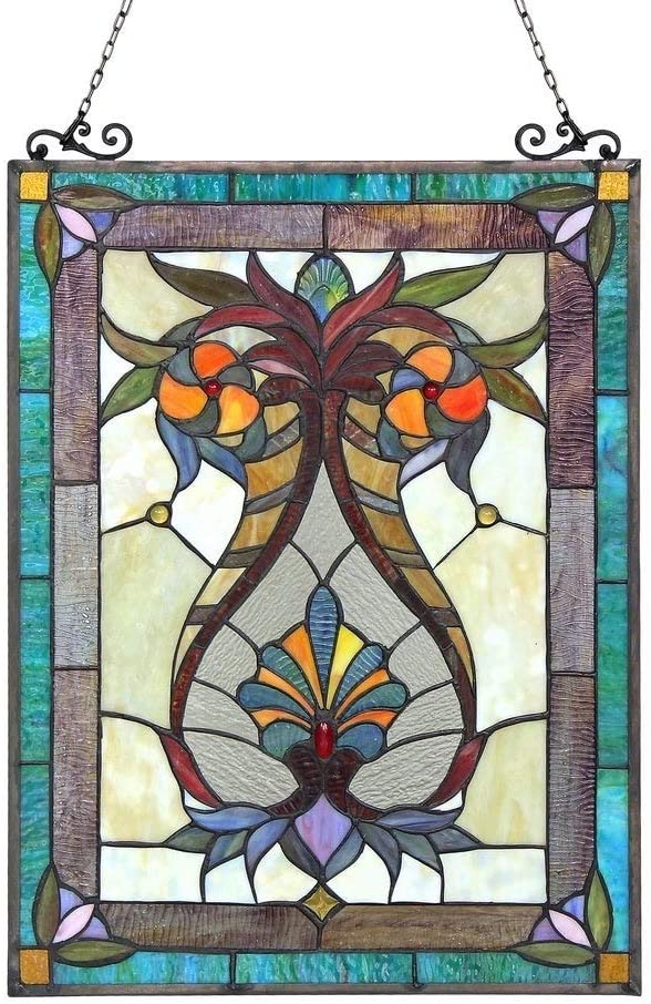Tiffany Victorian Design Window Panel/suncatcher Color Glass Plastic Includes Hardware