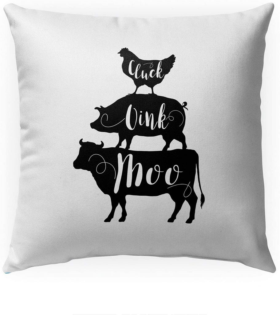 MISC Cluck Moo Indoor|Outdoor Pillow by 18x18 Black Geometric Farmhouse Polyester Removable Cover