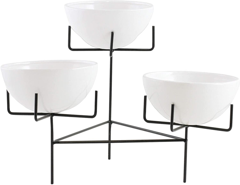 Modern Ceramic 3 Tier Planter 15" h X 19" w 18" d (Inside Pots 3 5" h 7 5" w) White Contemporary Round Metal