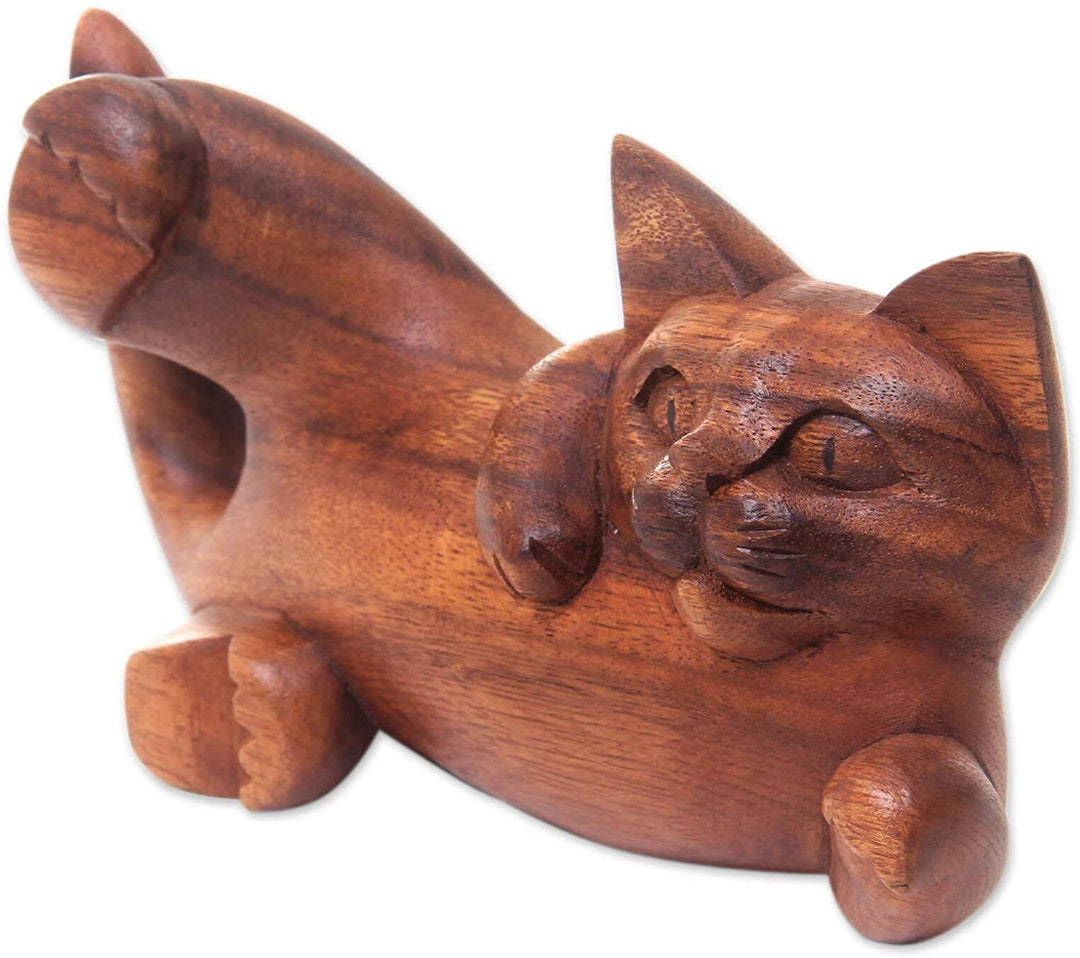 Handcrafted Wood 'Naughty Kitty' Sculpture (Indonesia) Brown Handmade - Diamond Home USA