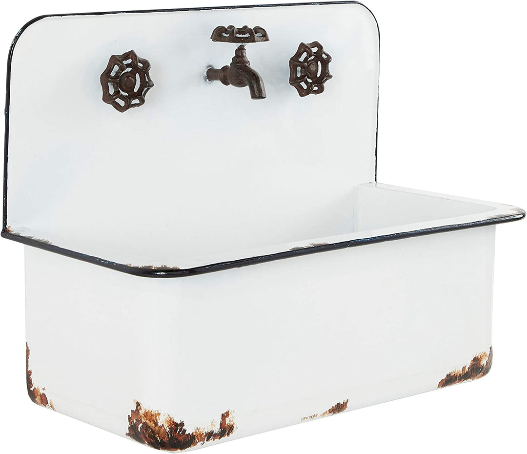 Farmhouse White Metal Decorative Antique Sink Wall Planters Set 2