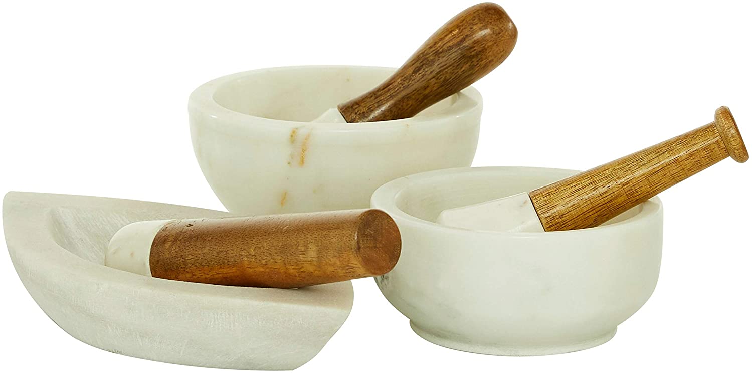 6 White Marble Mortar and Pestle Set