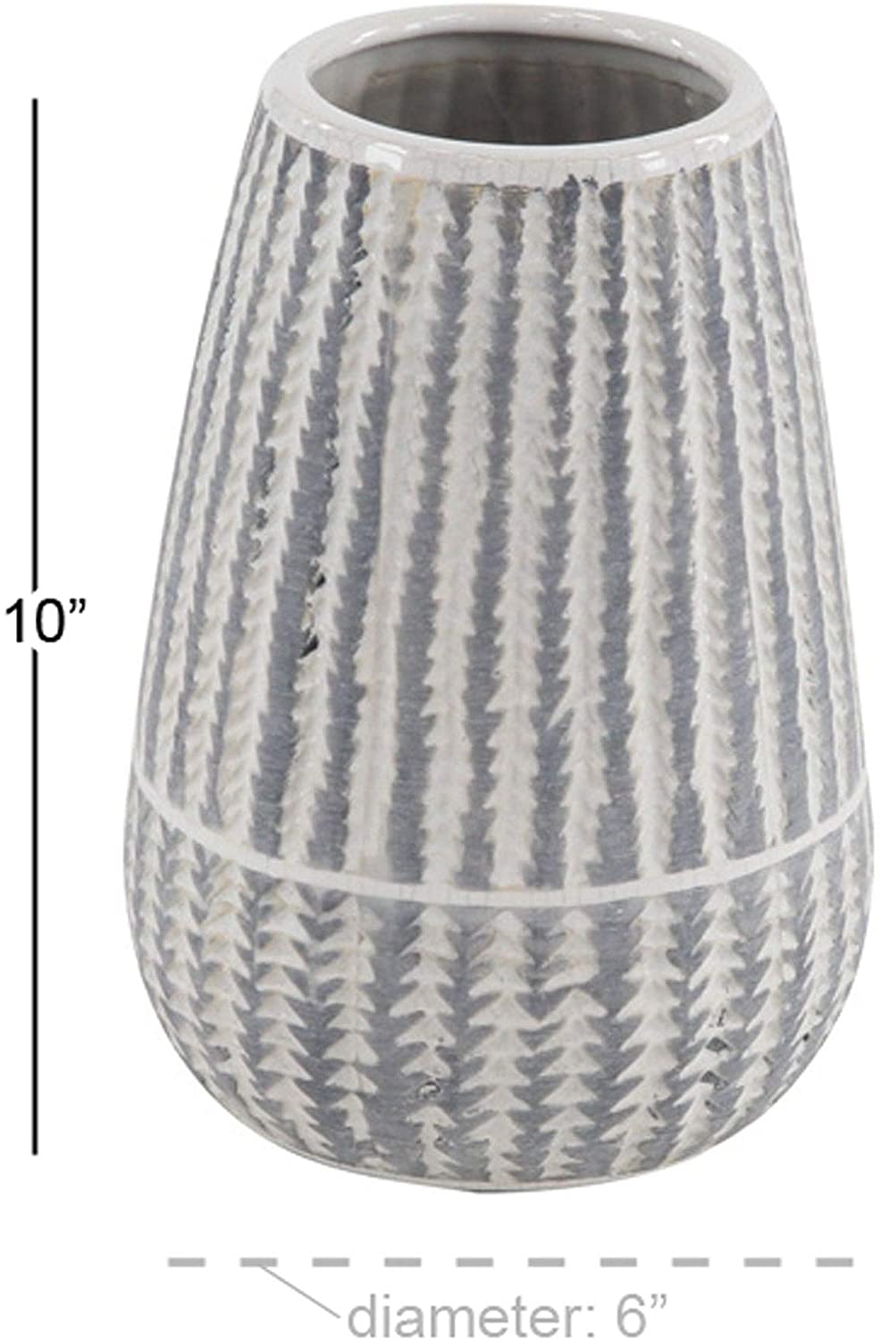 Modern 10 X 6 Inch Cylinder Shaped Ceramic Ribbed Vase White Contemporary Stoneware - Diamond Home USA