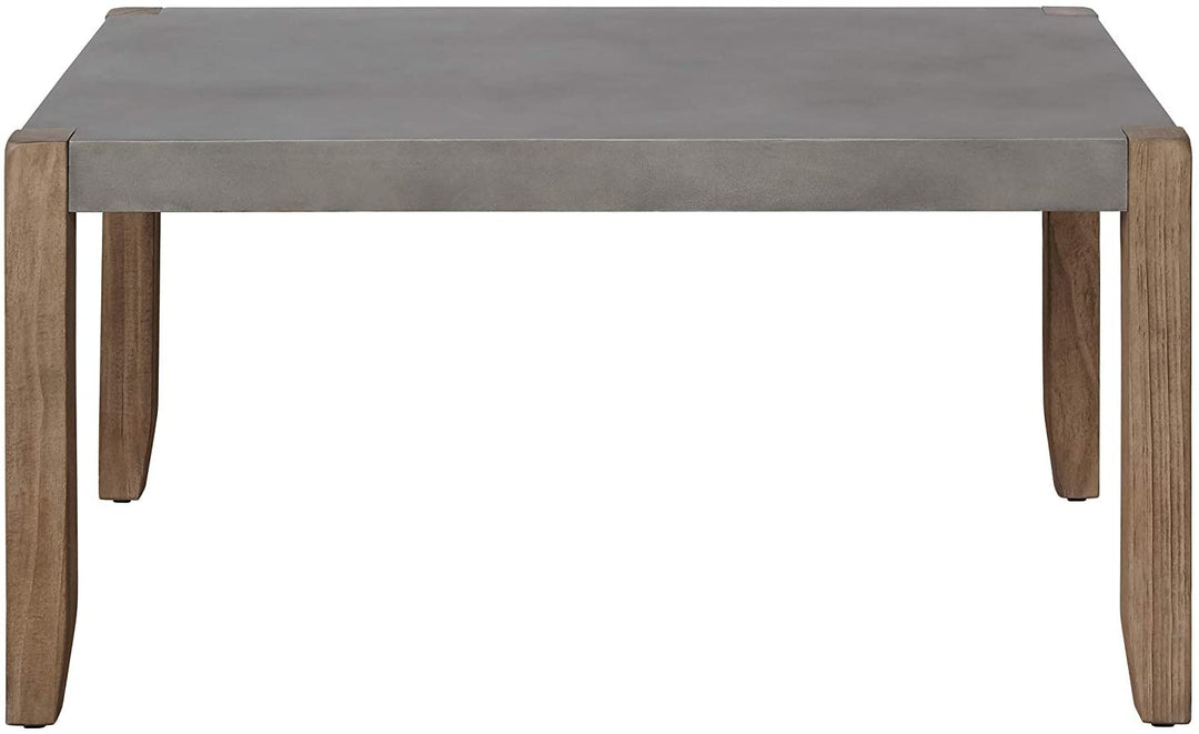 Concrete Wood Coffee Table Grey Industrial Square Pine Lacquer Includes Hardware - Diamond Home USA