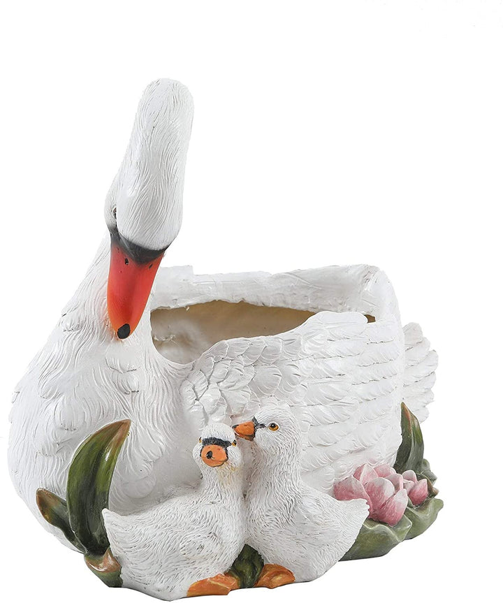 Resin White Swan Planter Traditional Round - Diamond Home USA