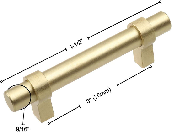 5 Pack 3 Center Satin Gold Euro Solid Cabinet T bar Pulls Modern Contemporary Metal Finish