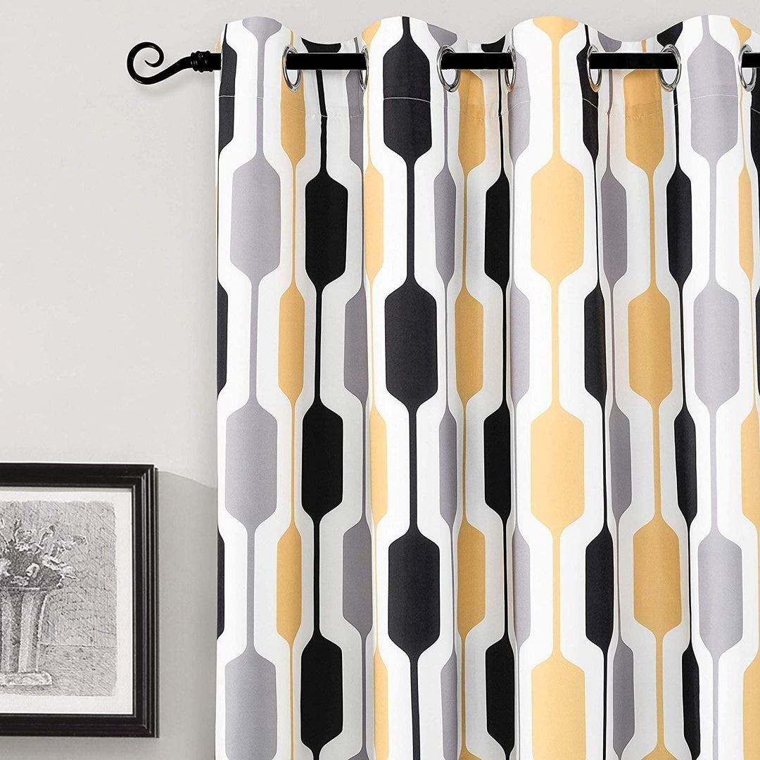 Pattern Mid Century Lined Blackout Grommet Window Curtain Panel Pair 52" Width X 84" Length Black Gold Grey Geometric Kids Teen Modern - Diamond Home USA