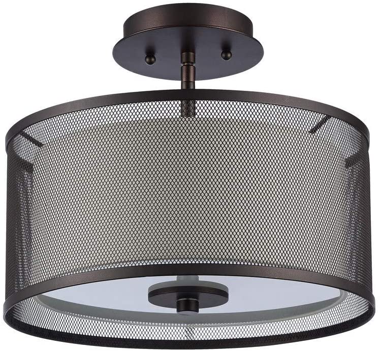 Transitional 2 Light Oil Rubbed Bronze Flush Mount Brown Rustic Glass Metal Steel Dimmable