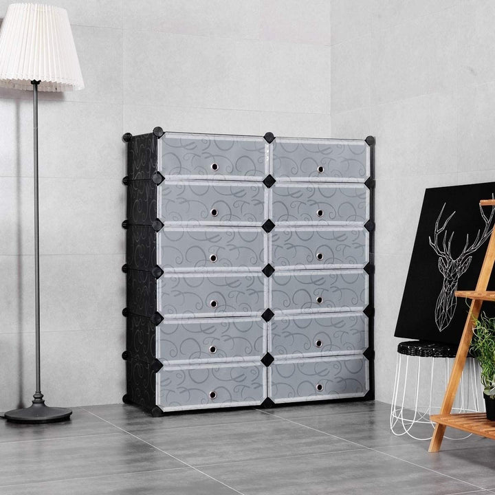 MISC 12 Cubic Pp Shoe Cabinet Portable Shoes Rack Storage Organizer Black Plastic Frosted Stacking