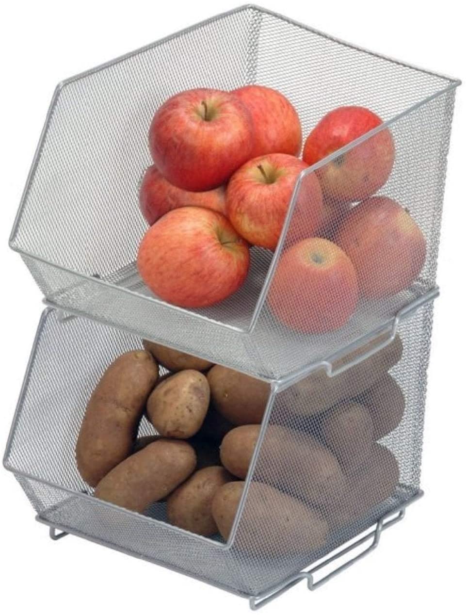 Stacking Bin 11" X 15" 8" Large Silver Traditional Metal Stainless Steel Window View