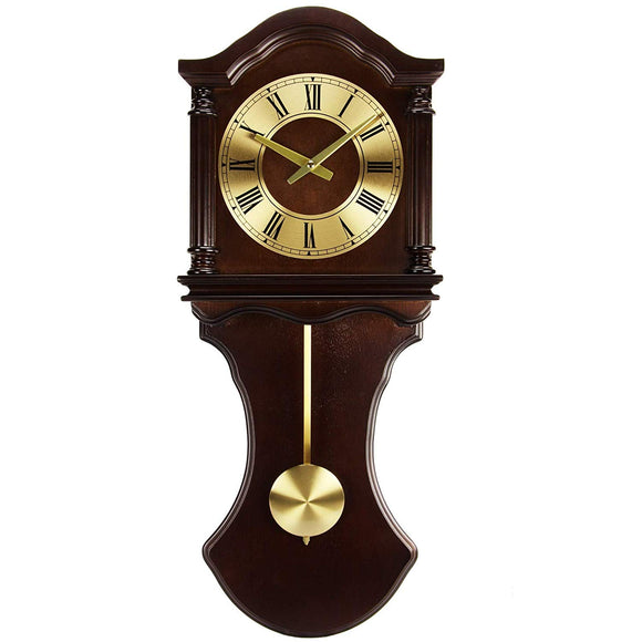 24h Chiming Wall Clock Hourly Chimes Royal Cordless Wallclock Pendulum Tiny Antique Chocolate Brass Glass Wood