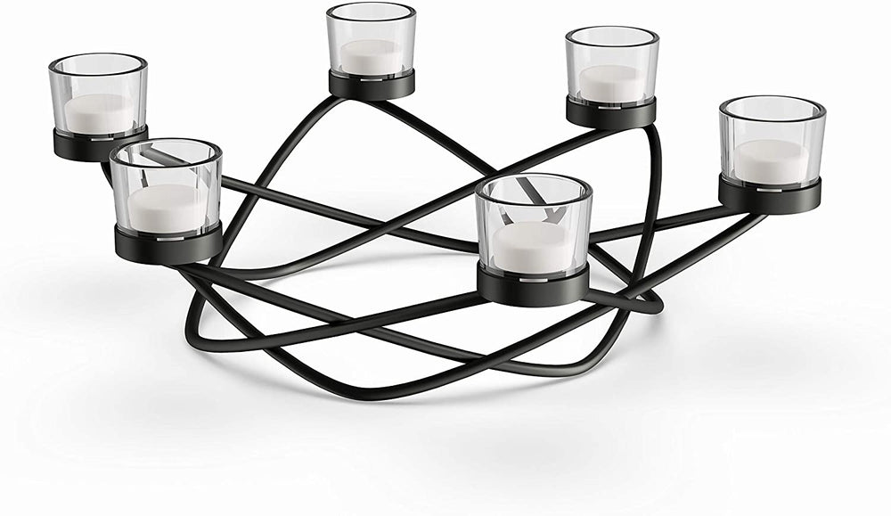 Round Waves Black Wrought Iron Candleholder/Centerpiece Modern Contemporary - Diamond Home USA