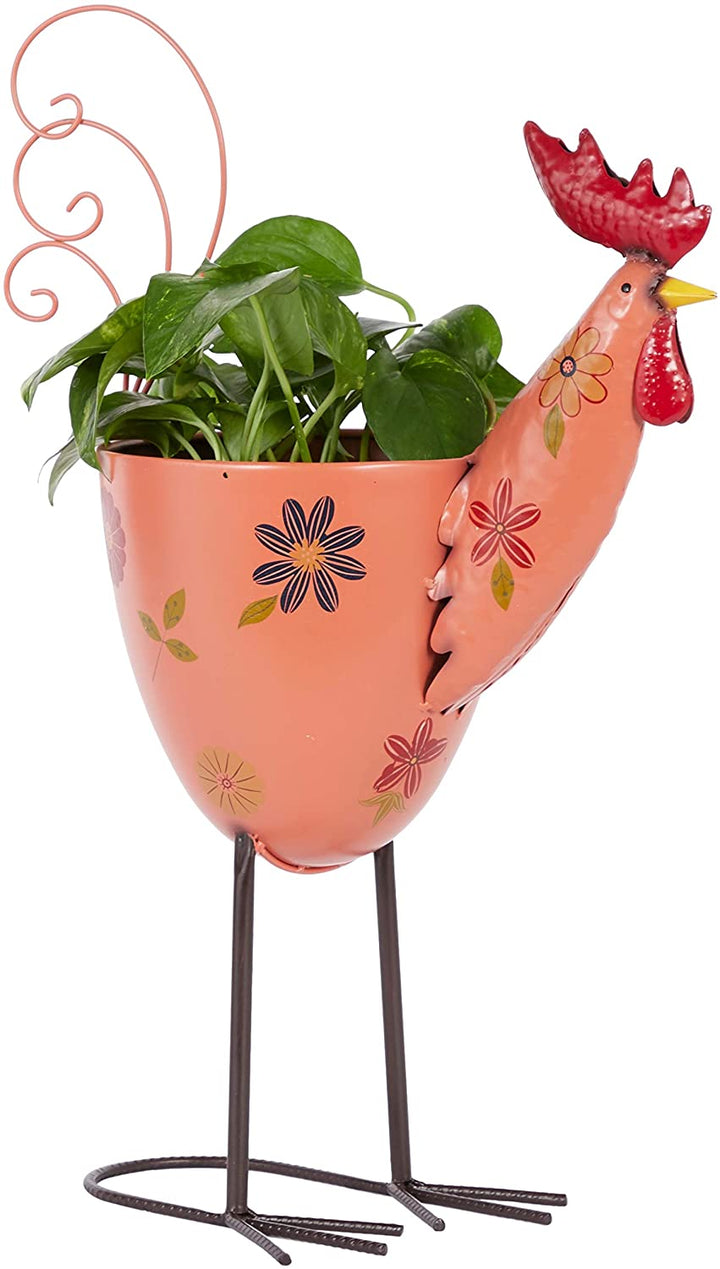 Metal Rooster Planter Outdoor Plants Stand 0" Pink 19 X 8