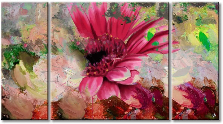 Painted Petals Lxiv' 3 Piece Canvas Wall Art Set Pink Modern Contemporary Specialty Wood Made USA