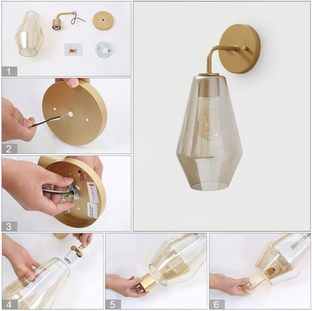 Single Light Glam Wall Sconce Smoked Glass Shade Gold 16 1" 7 1" 8 7" Metallic Mid Century Modern Contemporary Metal Gold Dimmable - Diamond Home USA