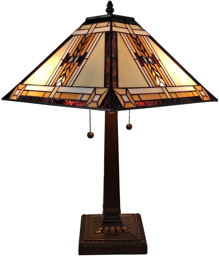 Tiffany Table Lamp Mission 23" Tall Stained Glass White